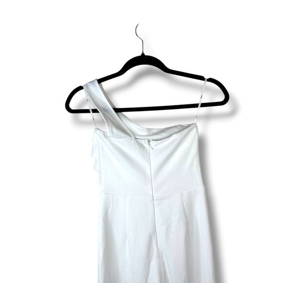Lulus NWOT Devoted To Fun Ivory White Crepe One-Shoulder Sleeveless Jumpsuit XS - Picture 9 of 10